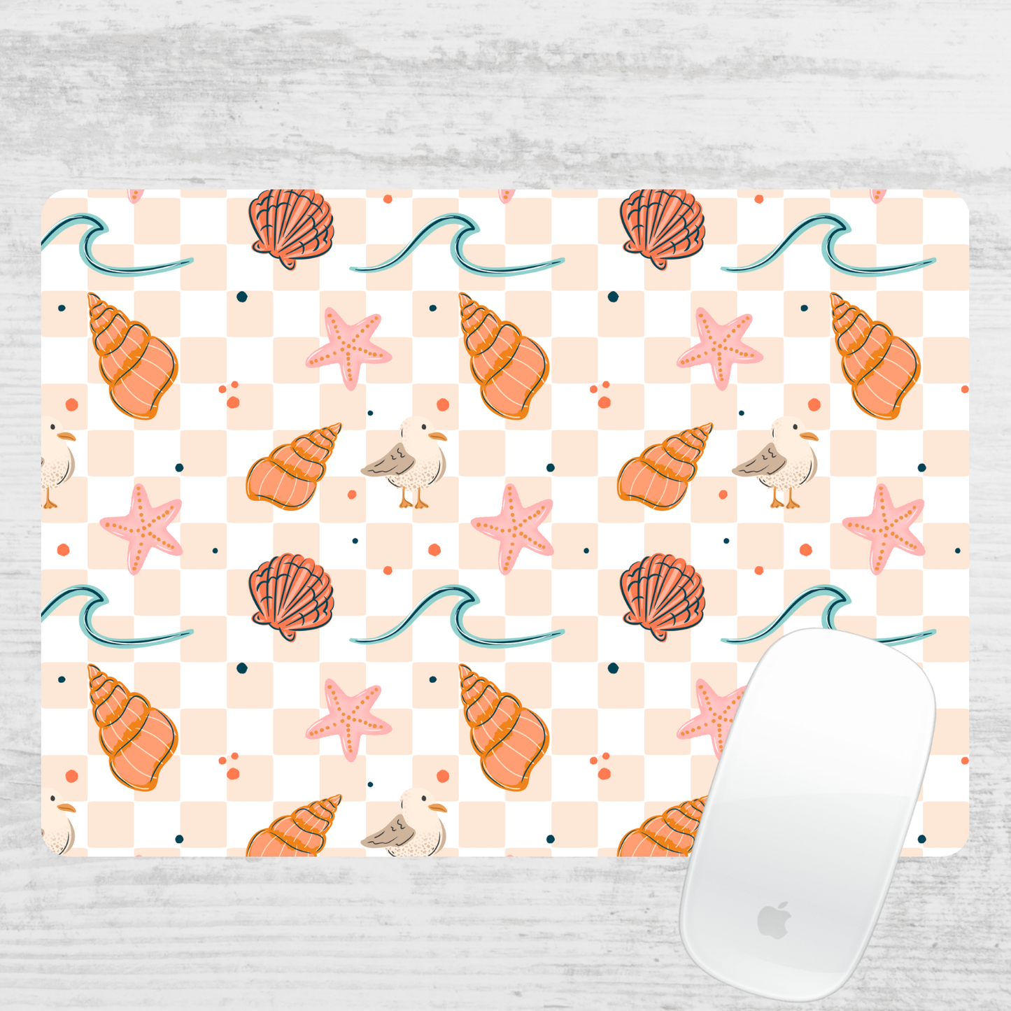 Checkered Sea Shells Mouse Pad