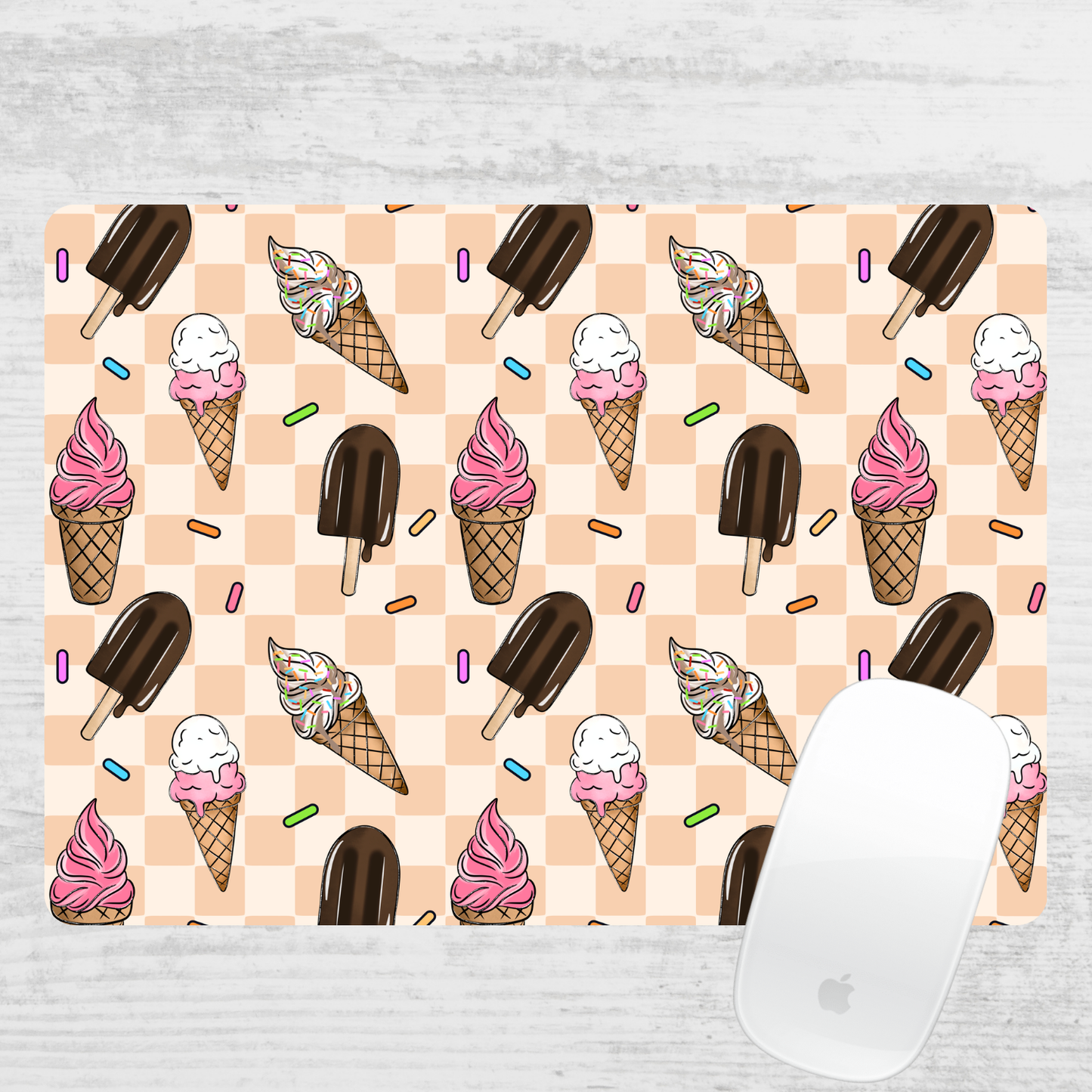Checkered Ice Cream Mouse Pad